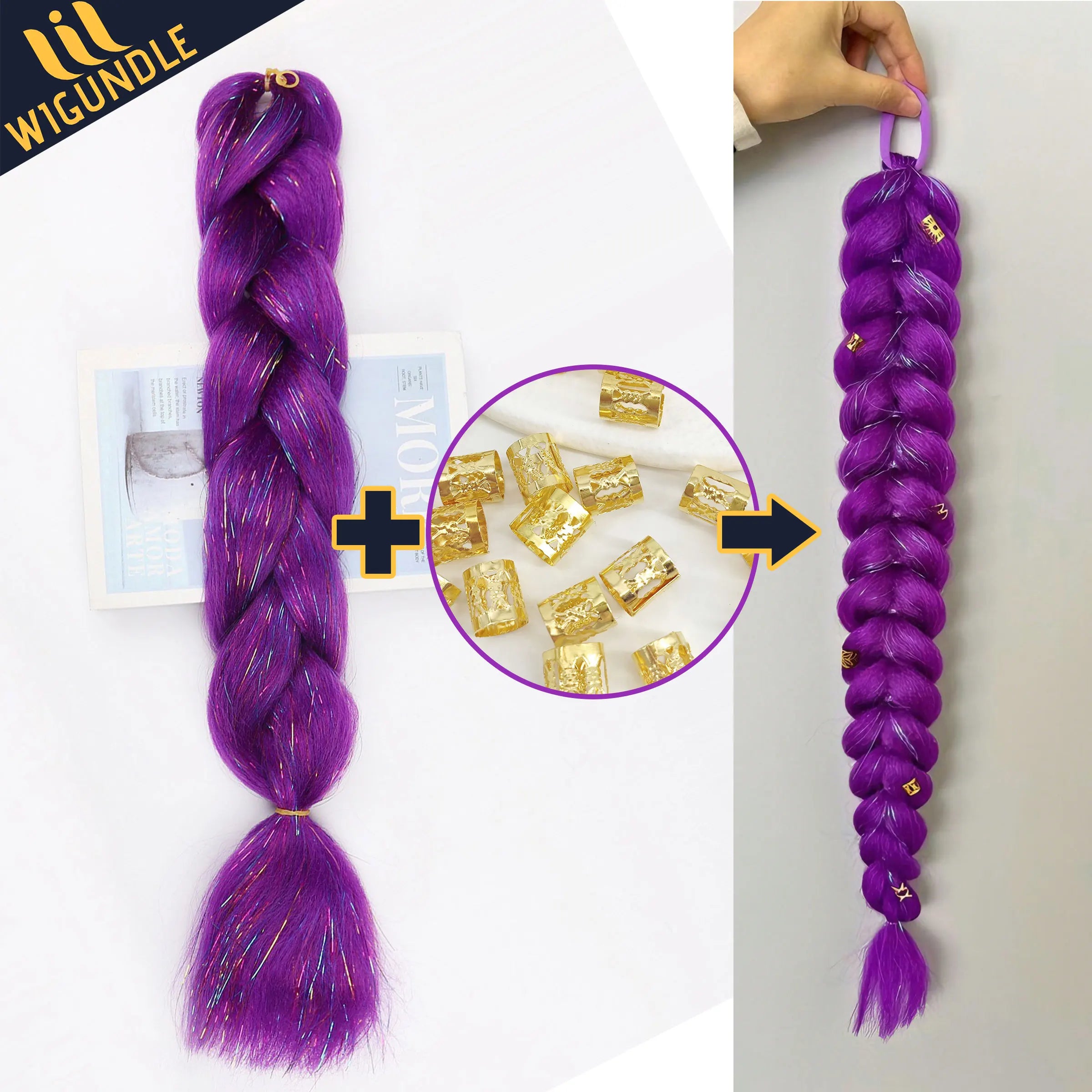Ru mi Synthetic Braids Purple Hair Ponytail Costume Hairstyle 26inch Long Ponytail with Clips for Kids Girls Halloween Christmas