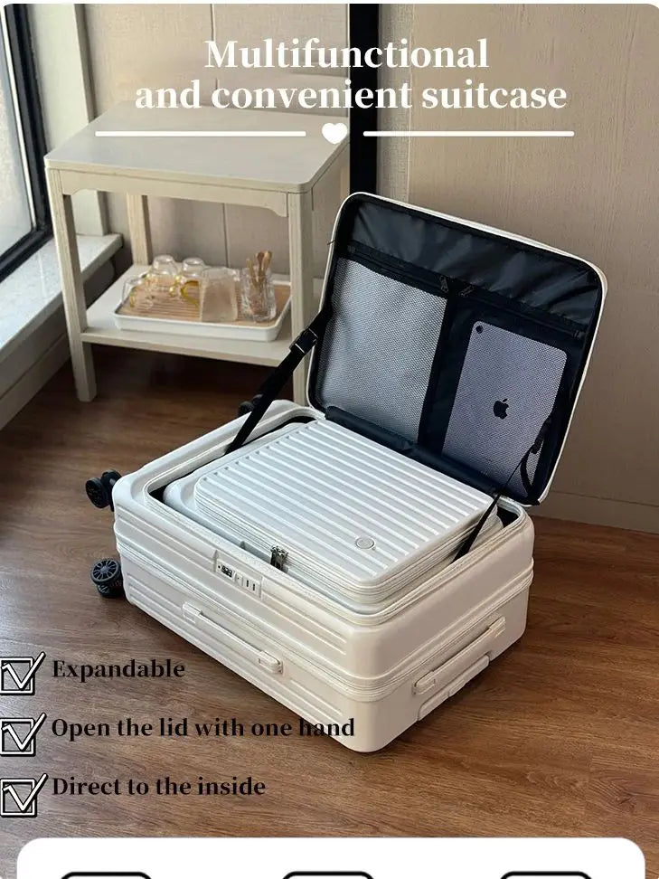 Expandable Hard-Side Trolley Luggage Set with Side Opening - Carry-On & Checked Suitcases, Anti-Shock & Password Lock
