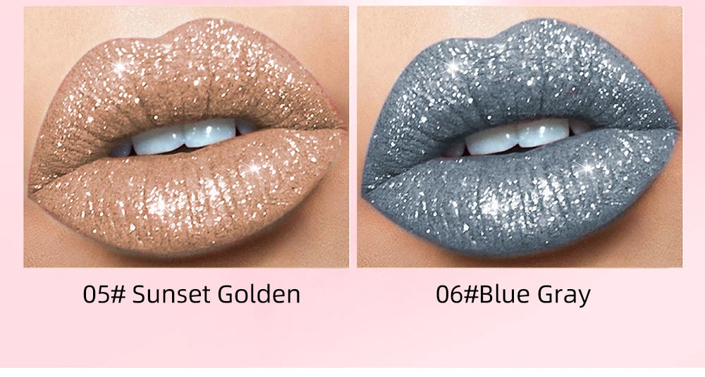 QIBEST shimmer lip gloss beauty girl diamond glitter lip tint waterproof long lasting 6 colors gray flash liquid lipstick makeup