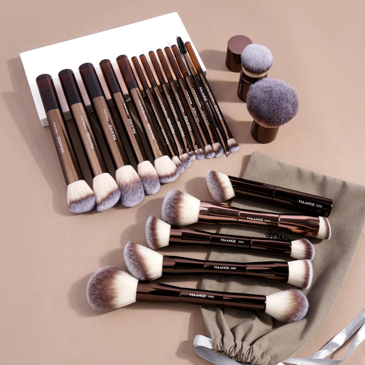 MAANGE 20PCS Makeup Brush Set Double Ended Foundation Contour Blush Eyes Brush Sot Fluffy Bristles Luxury Beauty Tools with Bag