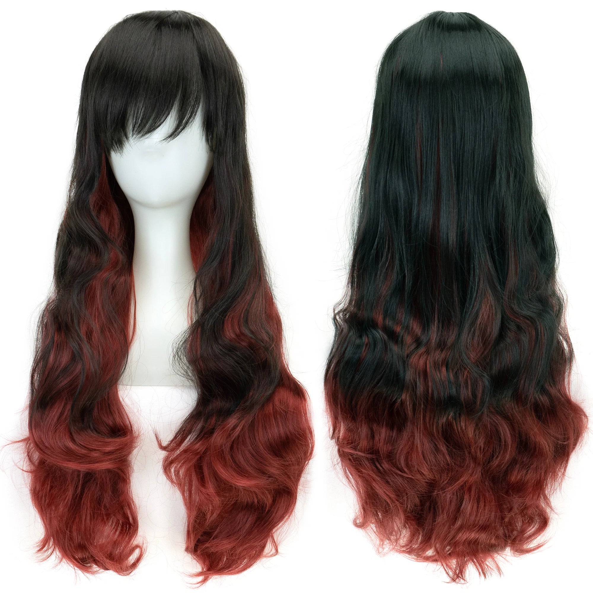 Soowee Synthetic Hair Ombre Rainbow Cosplay Wig with Bangs Red Yellow Purple Green Blue Wigs for Black Women