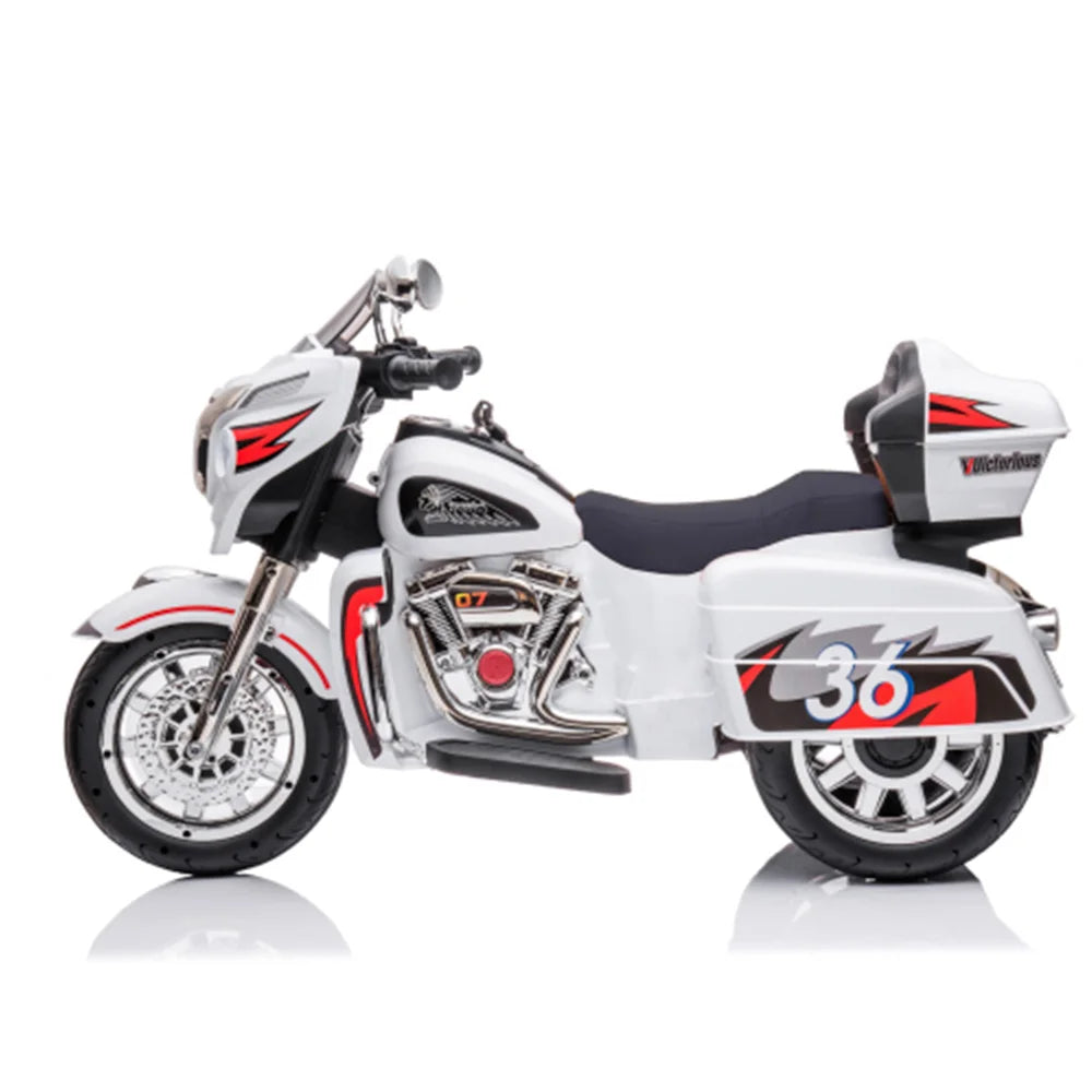 12V Dual-Seat Kids Electric Ride-On Motorcycle | 3-Wheel Motorbike with Key Start, Headlights & Storage Box