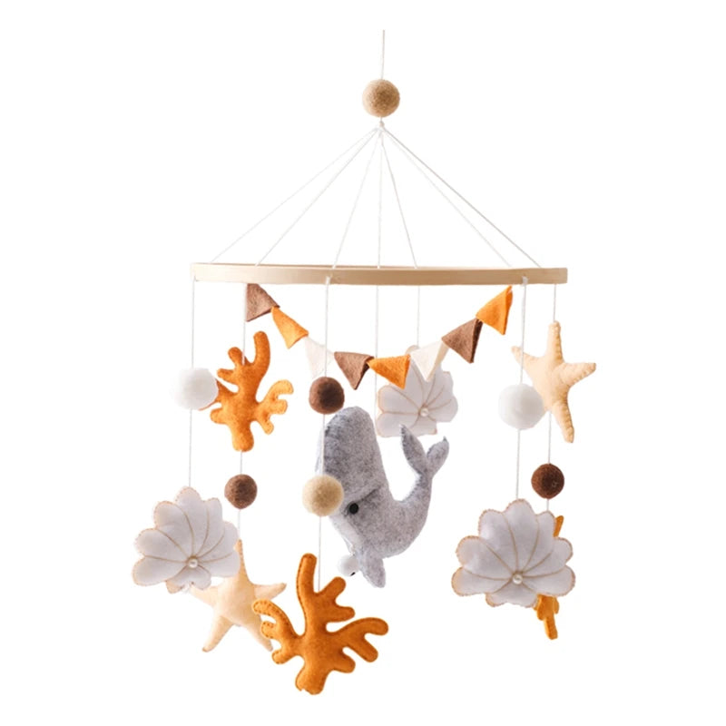 Wooden Crib Mobile Baby Bed Bell Rattle Toy Soft Felt Cartoon Bear Mobile bracket Newborn Music Box Bed Bell Hanging Bracket Toy