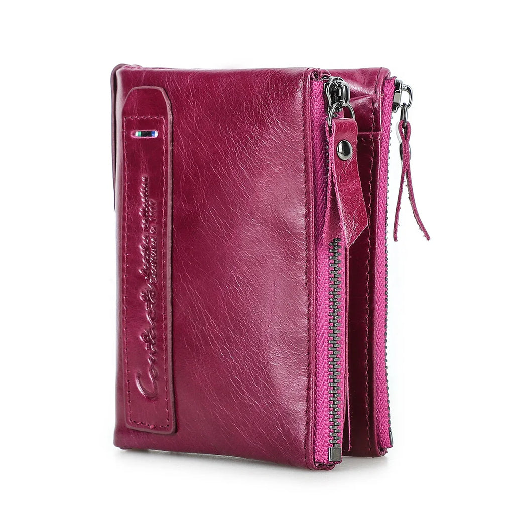 CONTACT'S Fashion Genuine Leather Women Wallet Bifold Card Holder Coin Purse Small Women's Purse Money Clip Men Pocket Wallets