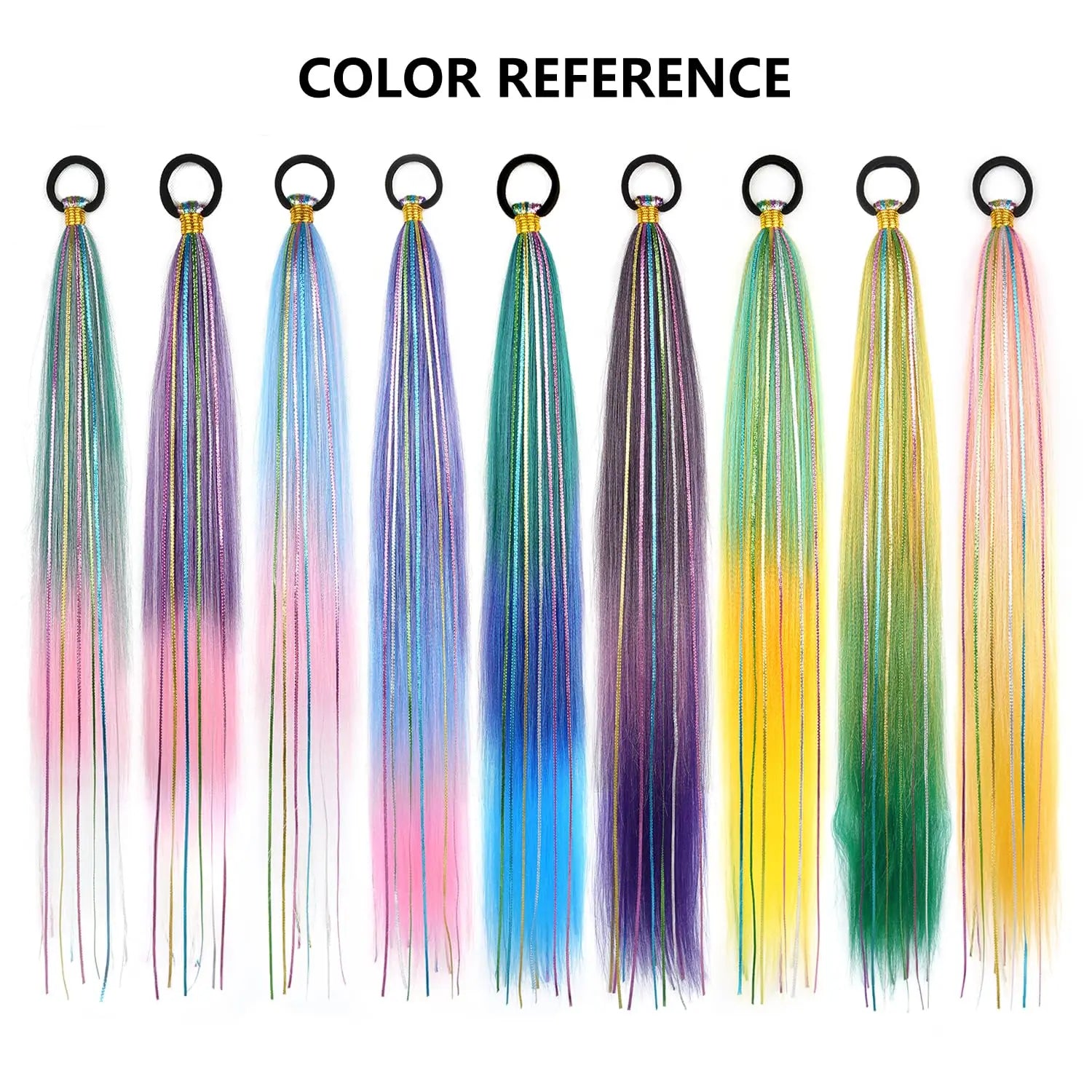 26 Inch Hair Tinsel Colored Braided Ponytail Extension 1/2 Pack Blue Pink Gradient Hair Extensions Synthetic Ponytail