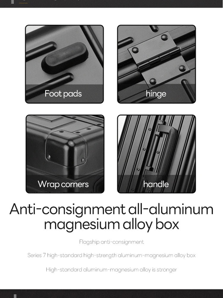 Sushimu 100% Aluminum-Magnesium Alloy Luggage | Premium Metal Carry-On & Check-In Suitcase with Spinner Wheels (20″/24″/28″)