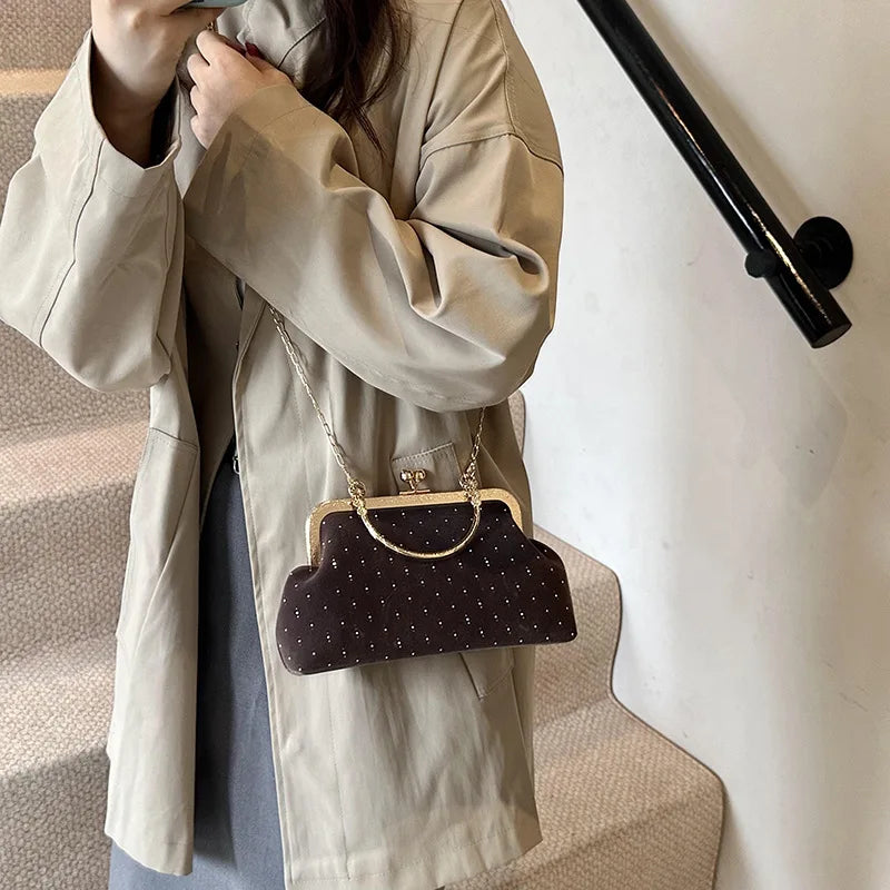 Luxury Design Women's Evening Clutch Purse Dinner Party Ladies Small Clip Shoulder Bag Handbags Retro Female Chain Crossbody Bag