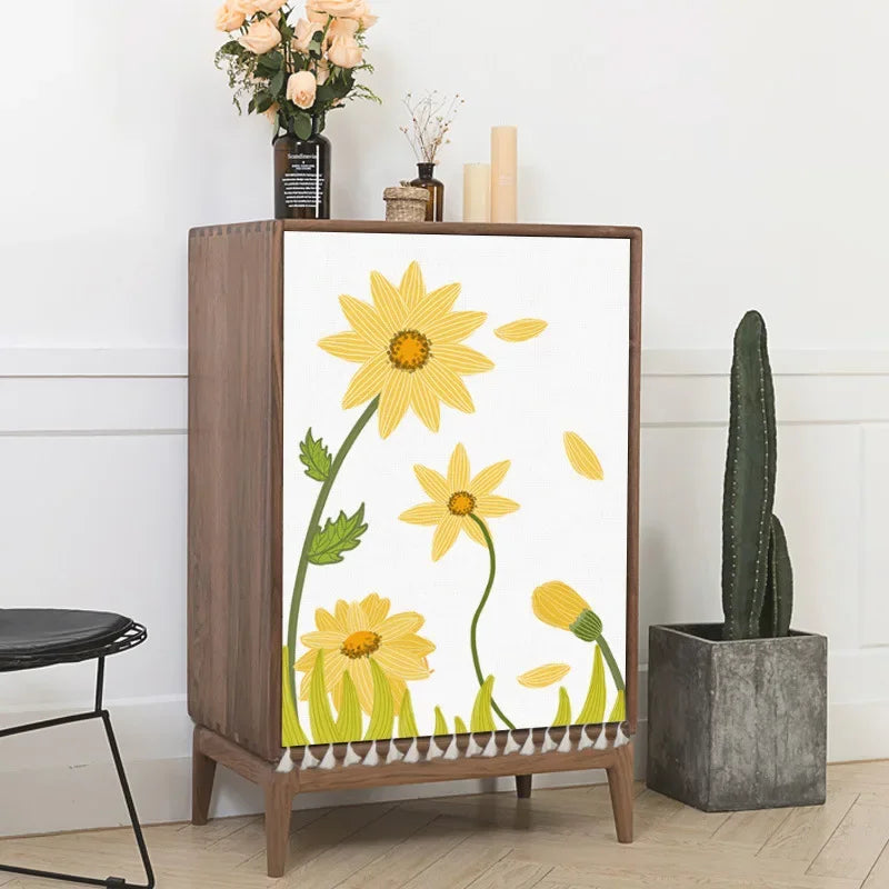 Sunflower Cactus Plant Cabinet Curtains Punch-free Nordic Half-curtain Dust Cover for Shoe Shelf Kitchen Storage Shelf Curtains