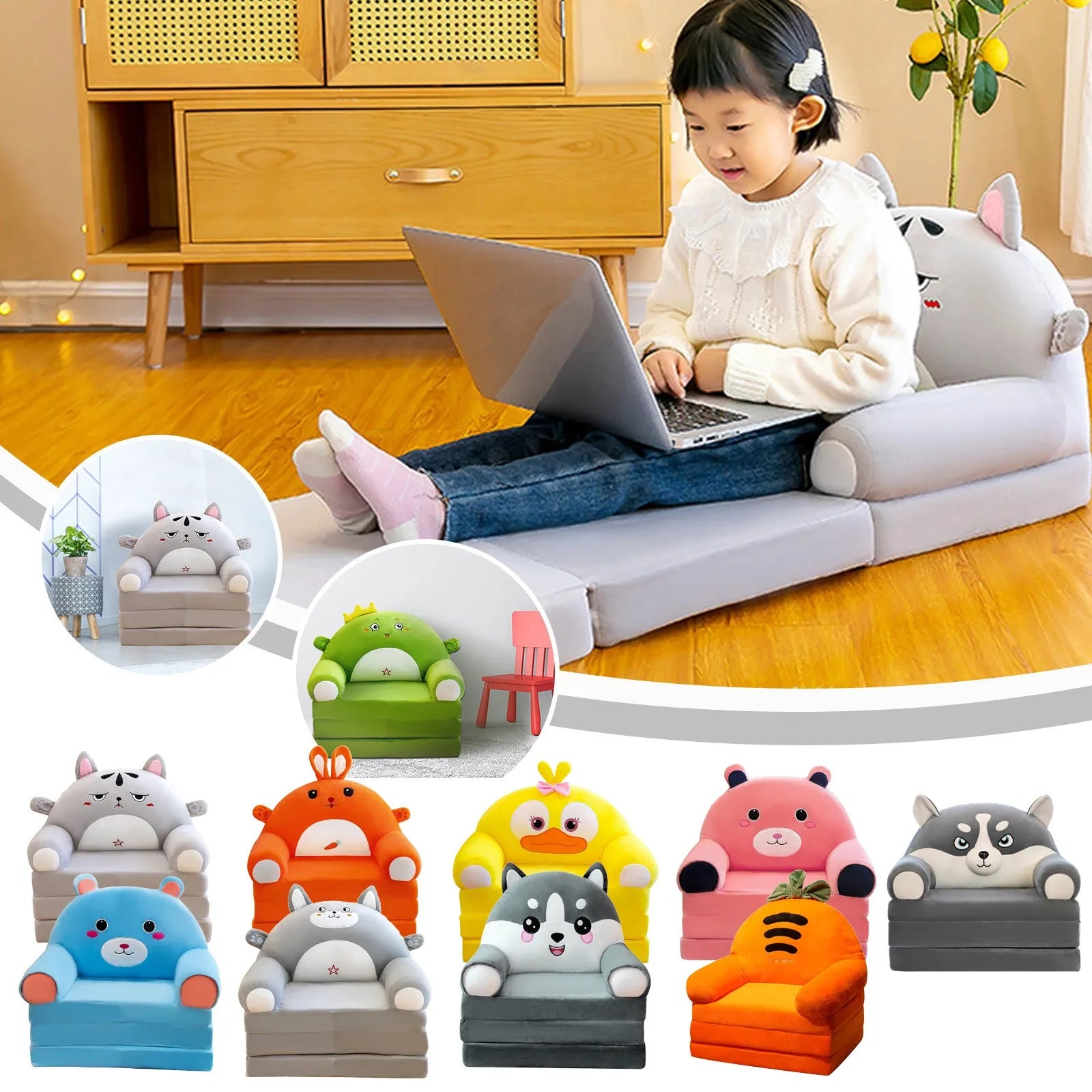 Children'S Two-In-One Multi-Layer Folding Sofa Plush Cartoon Sofa Kindergarten Baby Chair Multi-Functional Children'S Cushion