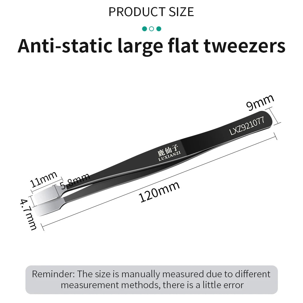 LUXIANZI Flat Stainless Steel Industrial Tweezers For Soldering Repair Electronic Tools Industrial Forceps Precision tweezer