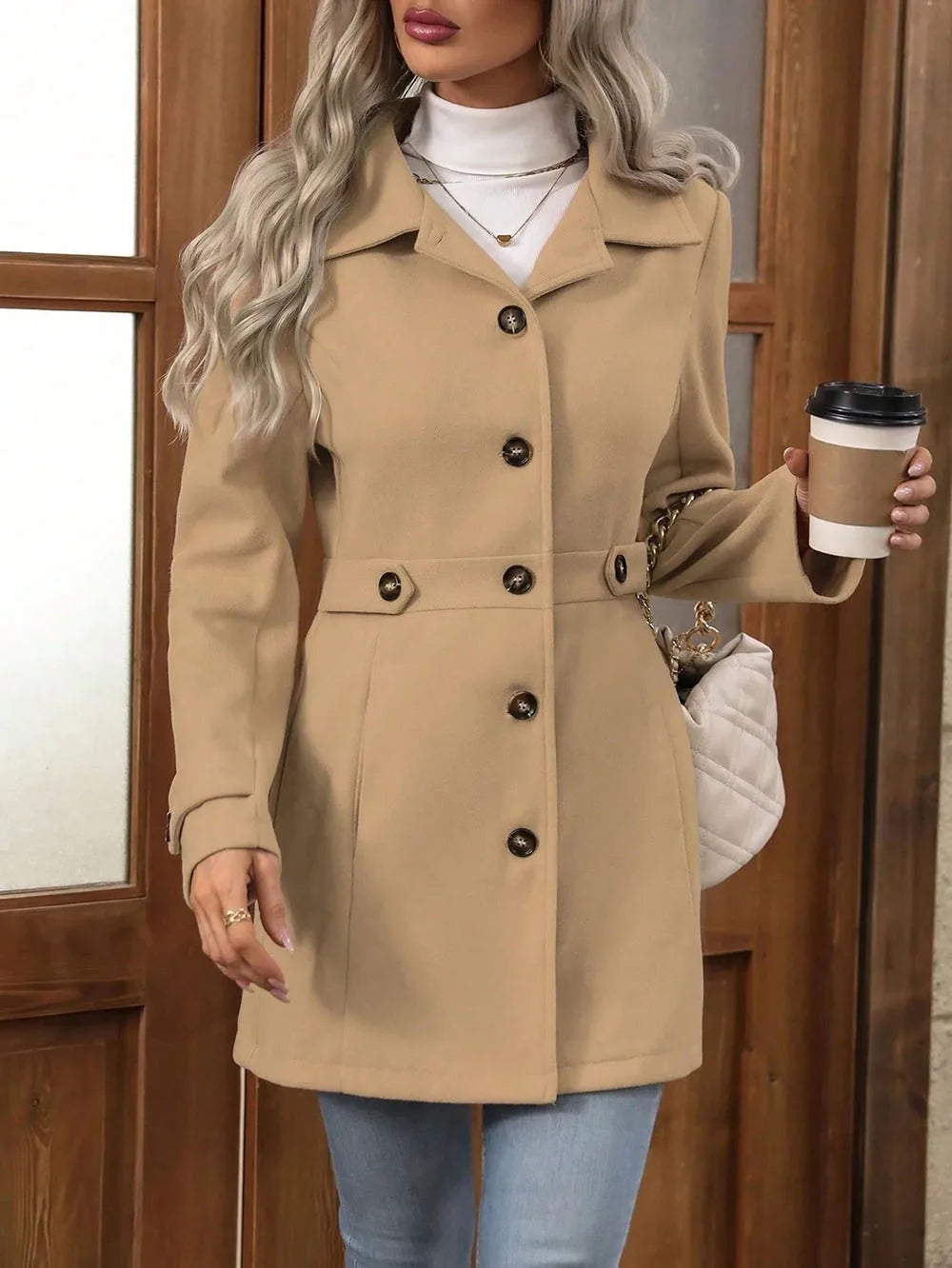 Autumn/Winter New Cross-Border Women's Fashion Flattering Loose-Fit Notched Lapel Single-Row Multi-Button Mid-Length Wool Blazer