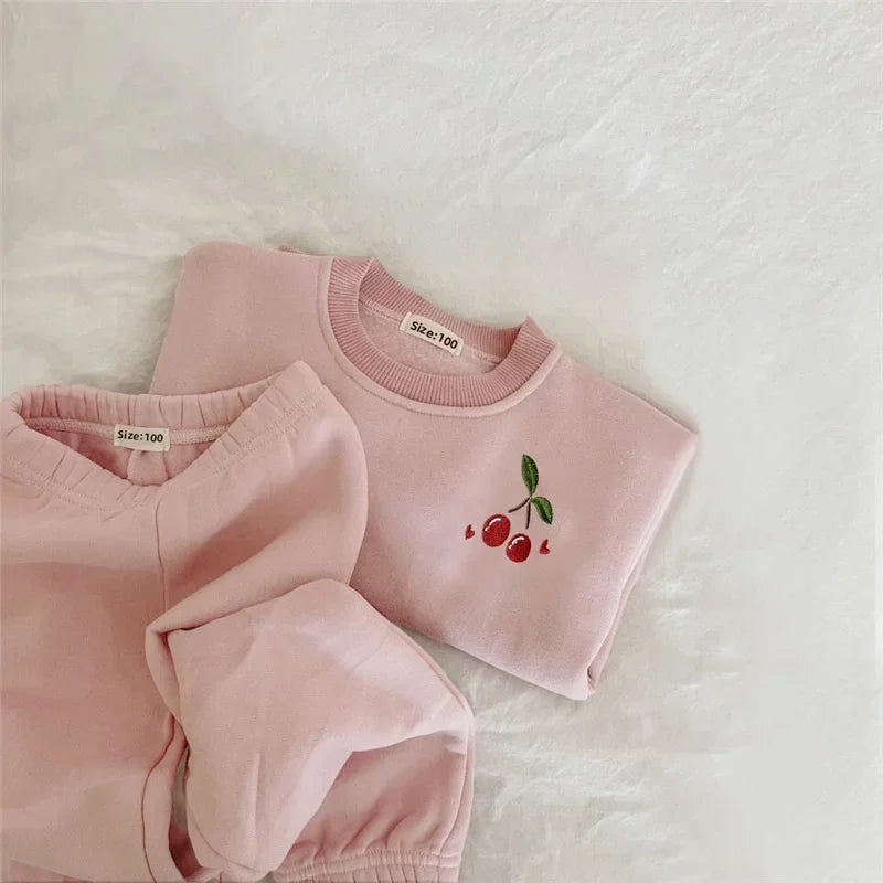 Autumn Winter Baby Girl Boy Clothes Set Embroidery Thicken Fleece Warm Sweatshirt Pant Boy Tracksuit Toddler Clothes Outfit 2Pcs