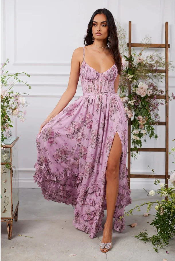 Sexy Summer Beach Dress 2025 Women Spaghetti Strap Vacation Holiday Long Dresses Elegant Ruffles Printed Vestidos Para Mujer