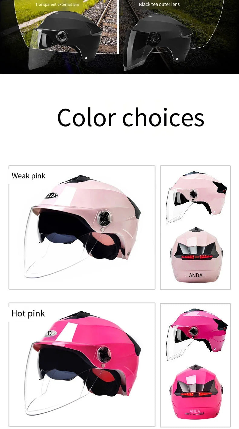 Motorcycle Helmet with LED Lights | Adjustable Electric Scooter & Moped Half Helmet for Men and Women