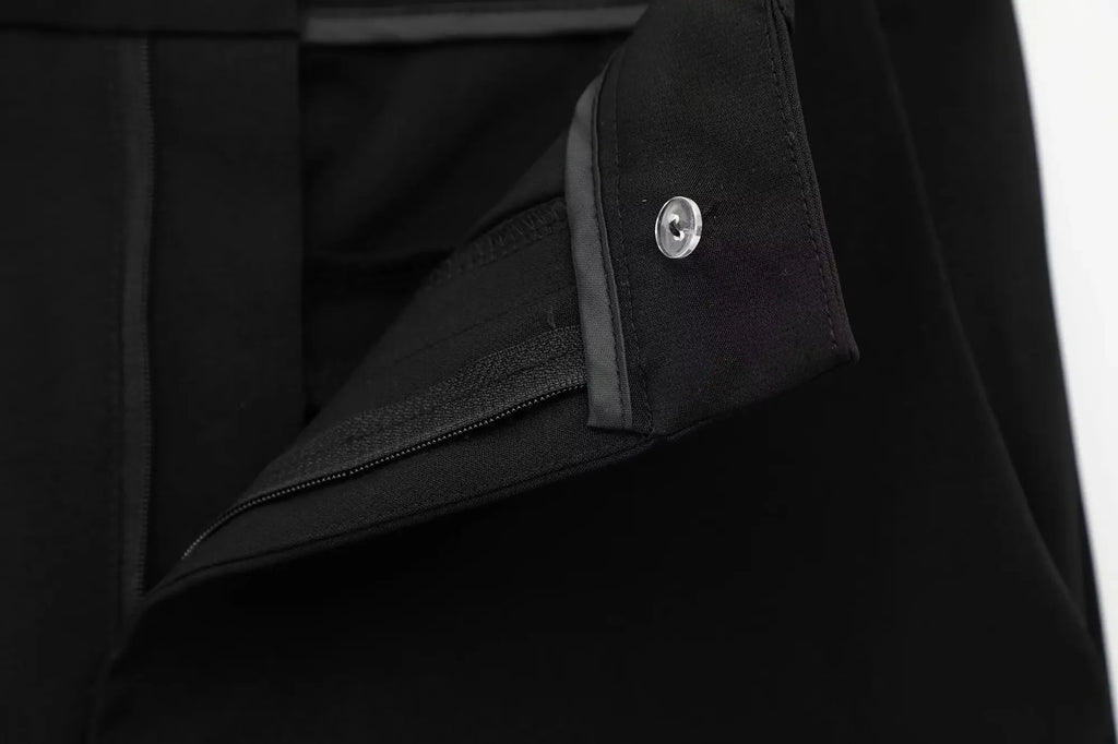 TFMLN Fashion Set For Women Summer 2025 New Slim Lapel Zipper Short Sleeve Coat Top Wide Leg Pants Two Piece Set Leisure Black