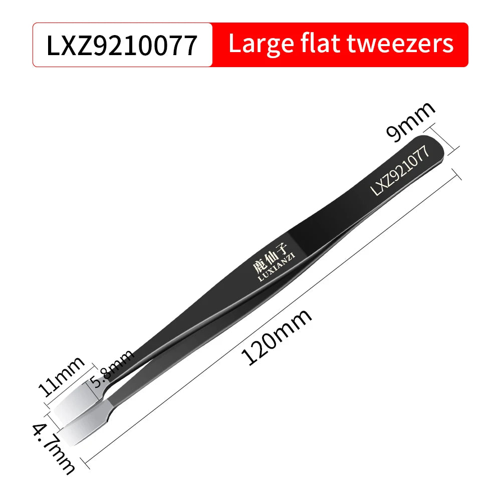 LUXIANZI Flat Stainless Steel Industrial Tweezers For Soldering Repair Electronic Tools Industrial Forceps Precision tweezer