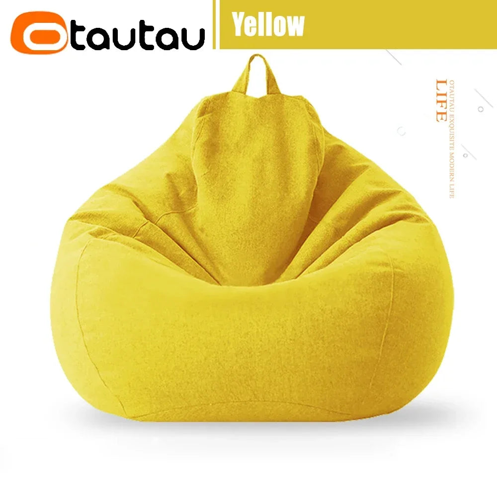 OTAUTAU Filled 70cm Bean Bag Sofa with Filler Big Cotton Linen Lazy BeanBag Bedroom Chair Puff Relax Lounge Couch DD002