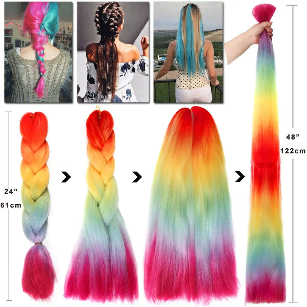 S-noilite Box Braiding Hair Pre Stretched Jumbo Braids Synthetic Braiding Hair Red Pink Blue Gray 24 Inch Afro Hair Extensions