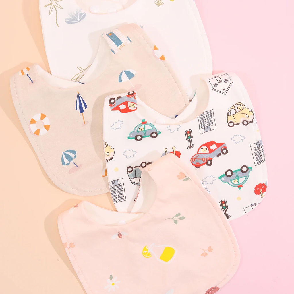 4pcs Cotton Soft Baby Adjustable Bibs Infant Bib Newborn Burp Cloths Bandana Scarf for Kids Boy Girls Feeding Saliva Towel