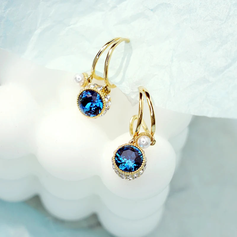 Crystal & Pearl Drop Earrings | Gold-Plated Brass Dangle Jewelry for Women