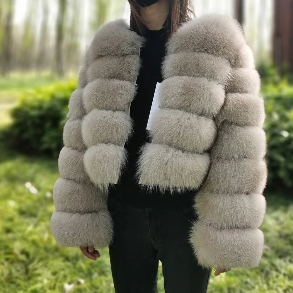 2025 MAOMAOKONG Natural Real Fox Fur Coat Women's Jackets Winter Furry Vest Luxury Beige Khaki Short Leather Female Clothing