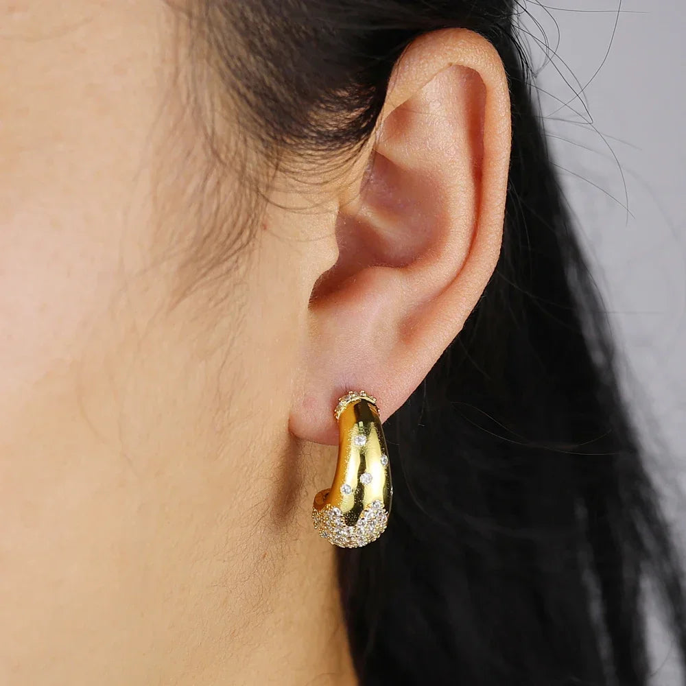 2025 Gold-Plated Waterdrop Earrings | Paved Cubic Zircon Studs for Women