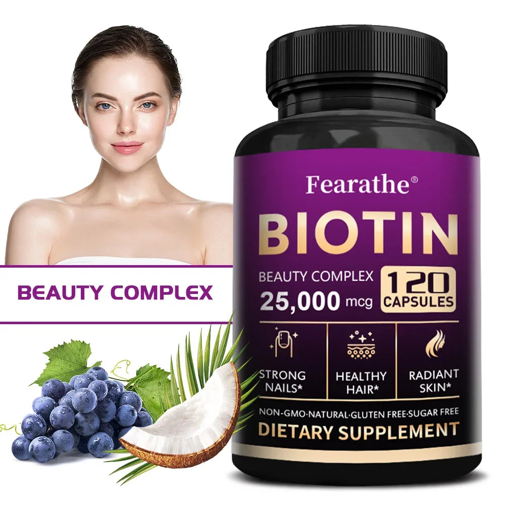 Biotin Vitamins with Pantothenic Acid, Folic Acid, Hair Growth Supplement for Men&Women - B1 B2 B3 B6 B12 - Healthy Nails & Skin