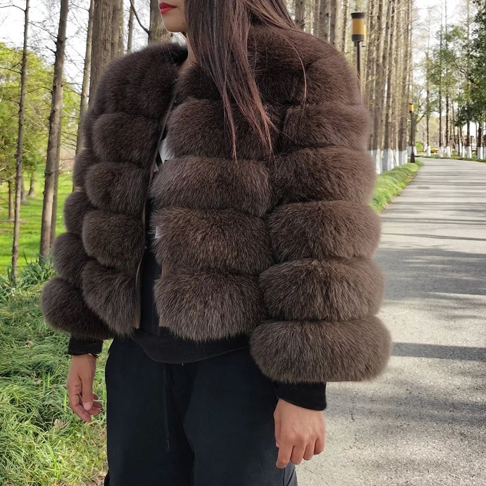 2025 MAOMAOKONG Natural Real Fox Fur Coat Women's Jackets Winter Furry Vest Luxury Beige Khaki Short Leather Female Clothing