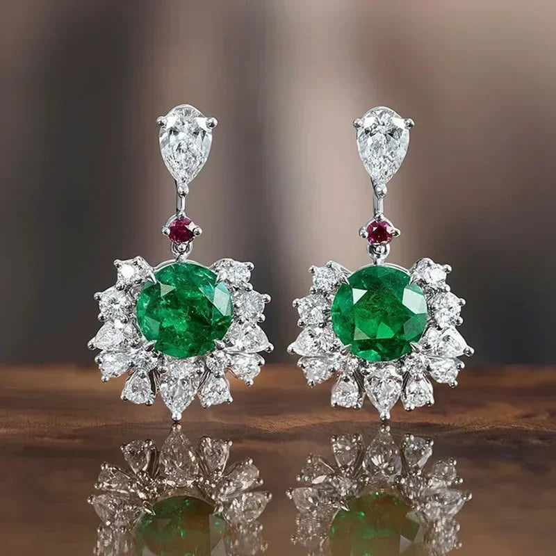 Green Crystal Drop Earrings | Elegant Zirconia Luxury Jewelry for Women