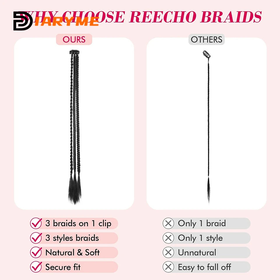 Synthetic Wig Braids With Clip Boxing Braid Dreadlocks Clip In Hair Extension Dirty Braids Boxer Braid Heat Resistat Hairpieces