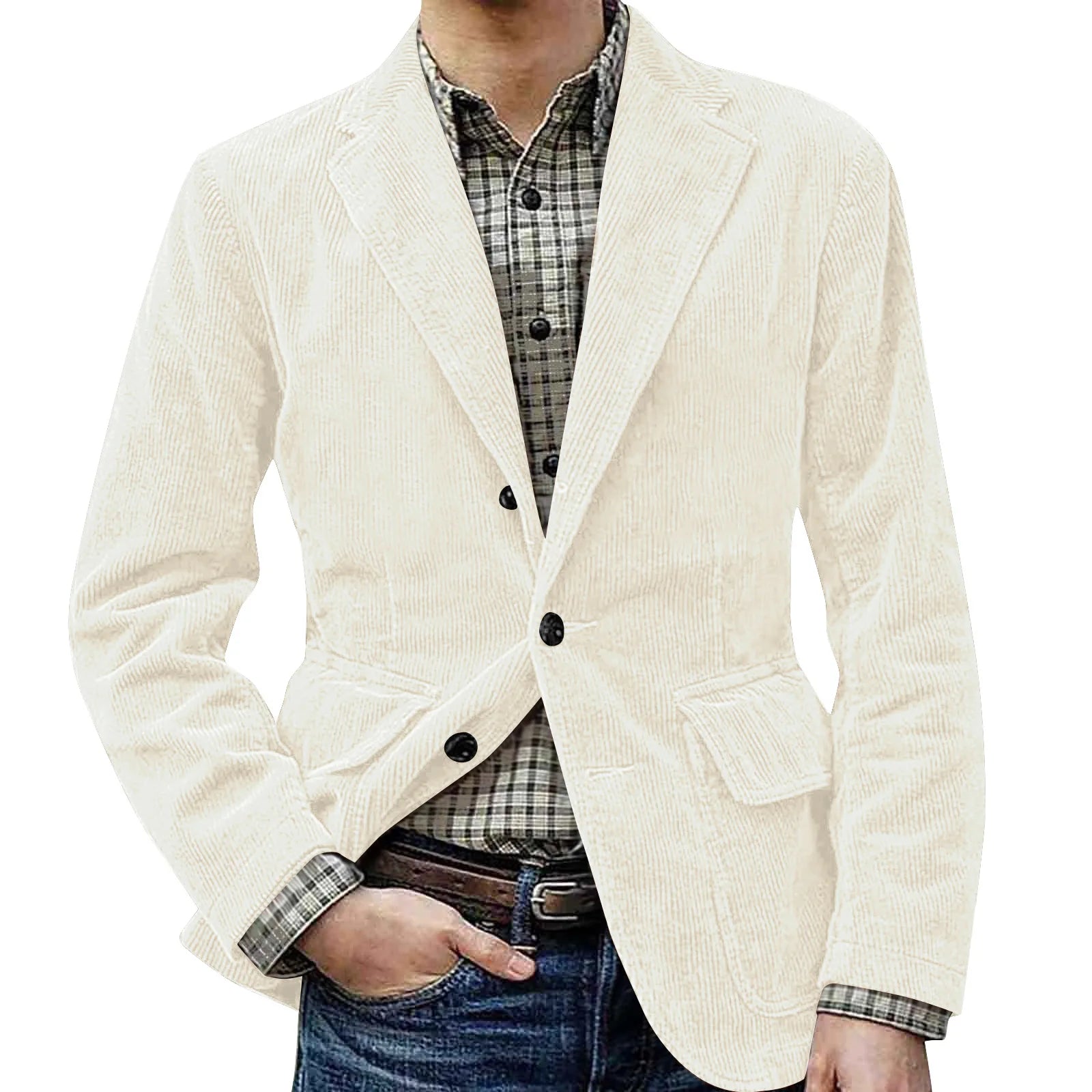 Corduroy Warm Pocket Suit Jacket Men'S Solid Color Cardigan Casual Suit Winter Fashion Single-Breasted Warm Top Jacket