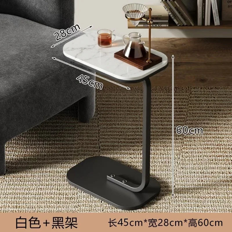 Modern Light Luxury Compact Coffee Table – C-shaped Portable Side Table for Living Room Sofa