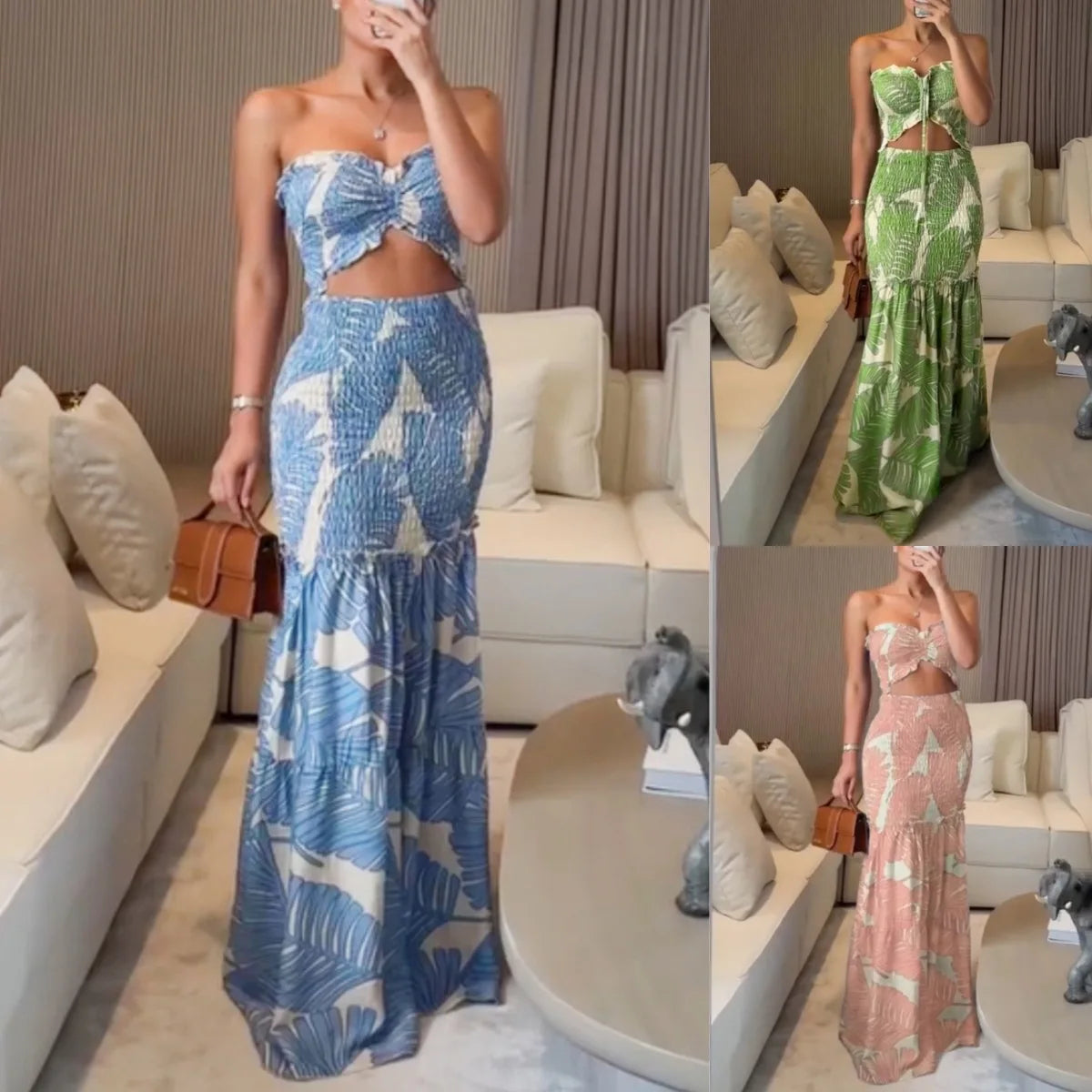 Spring Women Halter Dress Print Mermaid Long Dresses Bodycon Dress Female Summer New Fashion Holiday Sexy Lady Clothes