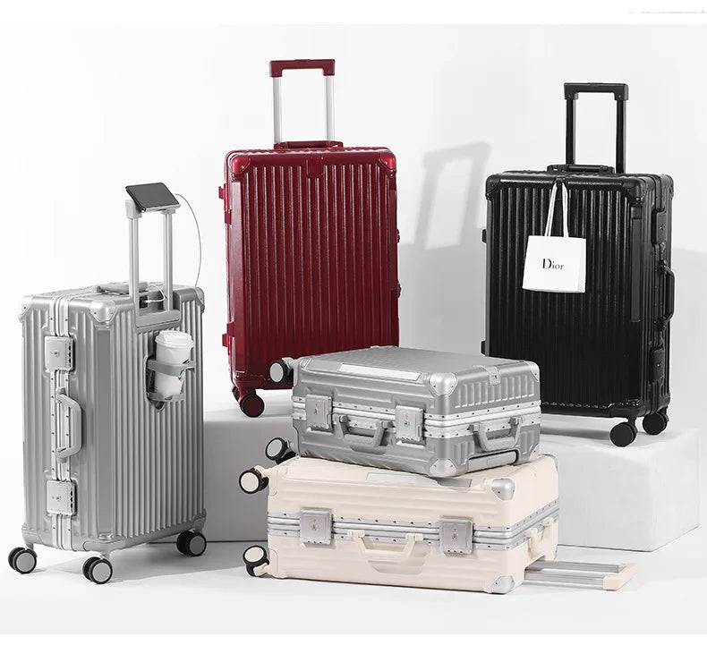 SUSHIMU Suitcase Travel Suitcase Men 20 24 26 Carry-On Luggage Women PC Aluminum Frame Trolley Case TSA password lock