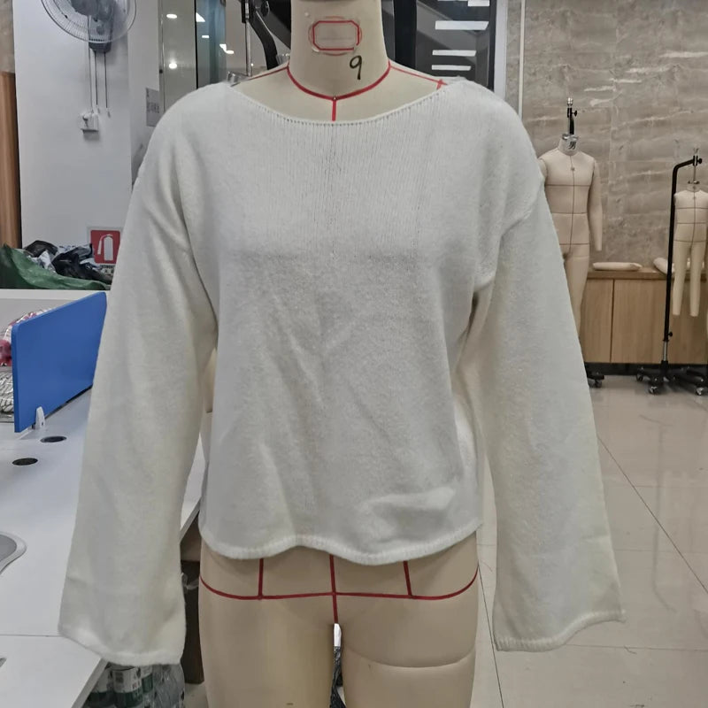 Women’s Y2K Sheer Knit Sweater – Oversized Striped Pullover