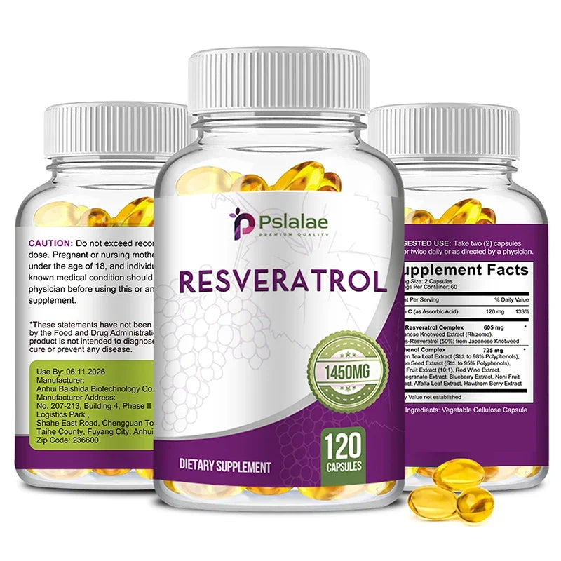 Pslalae Trans-Resveratrol Capsules – With Vitamin C, Green Tea & Grape Seed | Anti-Aging Antioxidant for Skin, Immunity & Vitality (120 Capsules)