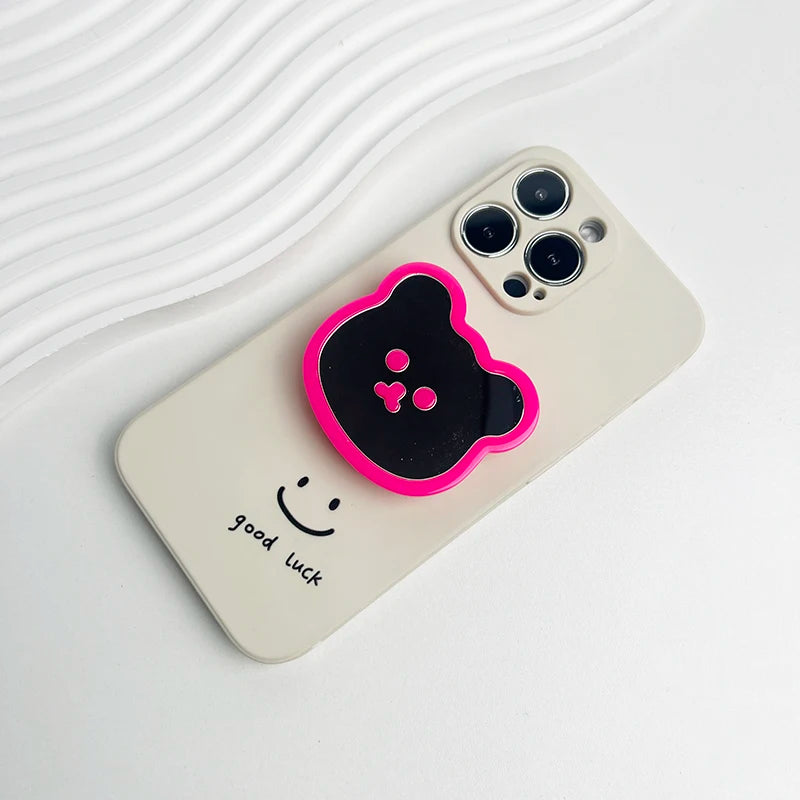 Cute Bear Mirror Magnetic Socket Grip Phone Holder For Magsafe IPhone Mac Samsung Safe Ring Finger Expanding Stand