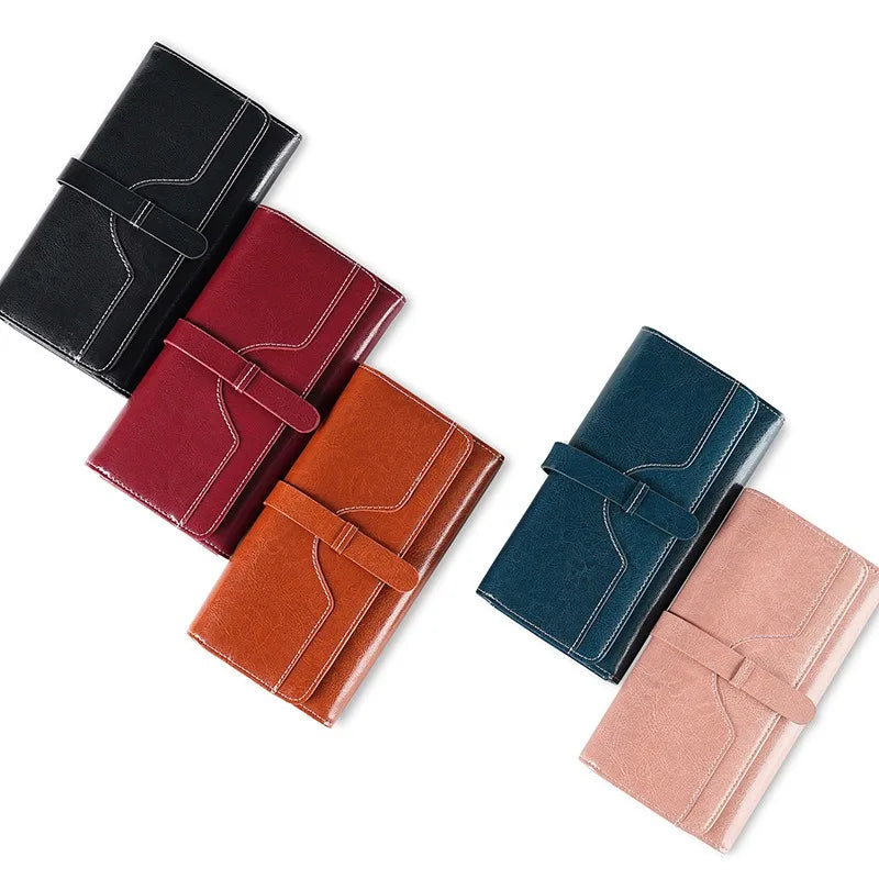 Genuine Leather Wallet for Women Long Clutch Bag Oil Wax Leather Retro Women's Multifunctional RFID Anti-theft Brush Wallets