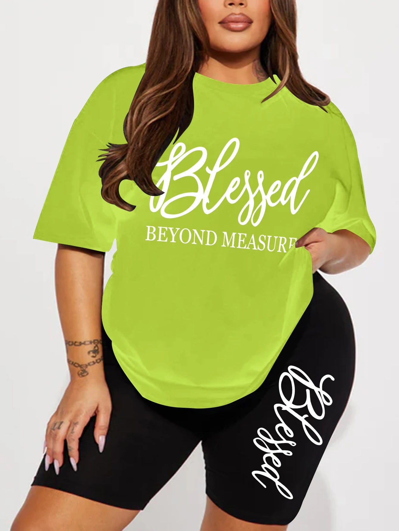 Plus size sets for women Summer 2 pieces Blessed printed offers and liquidation everything cheap elegant women's sets Short sets
