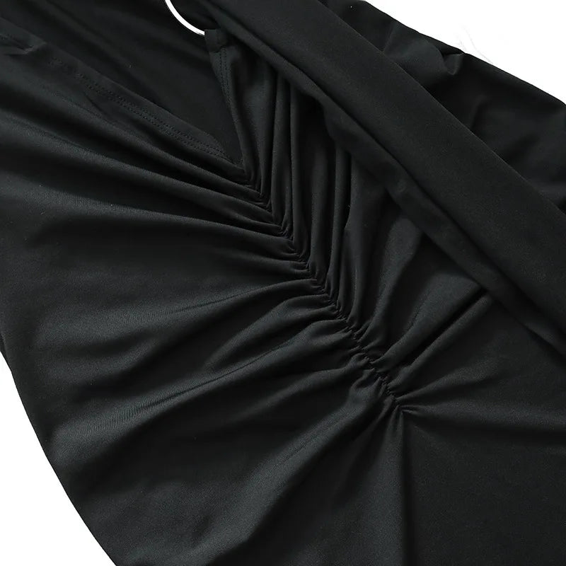 Women's One-Shoulder Sleeveless Maxi Dress Adjustable Scarf Loop Ruched Backless Bodycon Festival Party Outfit Elegant Long Gown