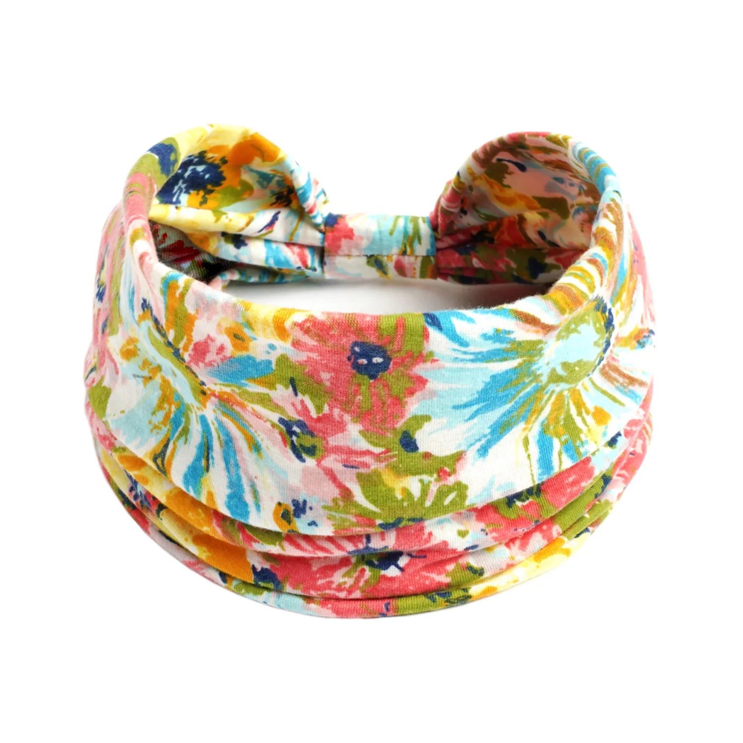 Boho Wide Knot Floral Cotton Headband | Stretch Turban Hair Scarf for Women
