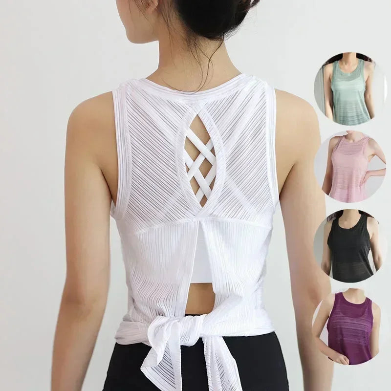 Fitness Yoga T-shirt Top Sexy Open Back Sport T-shirt Women Gym Tank top Loose Sportswear Breathable Workout Tank Top Sleeveless
