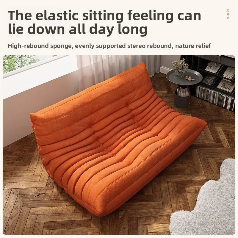 Double Caterpillar Suede Sofa Small Apartment Trendy Bedroom Single Lounging Area Lazy Living Room Tatami Inspired Cozy Design