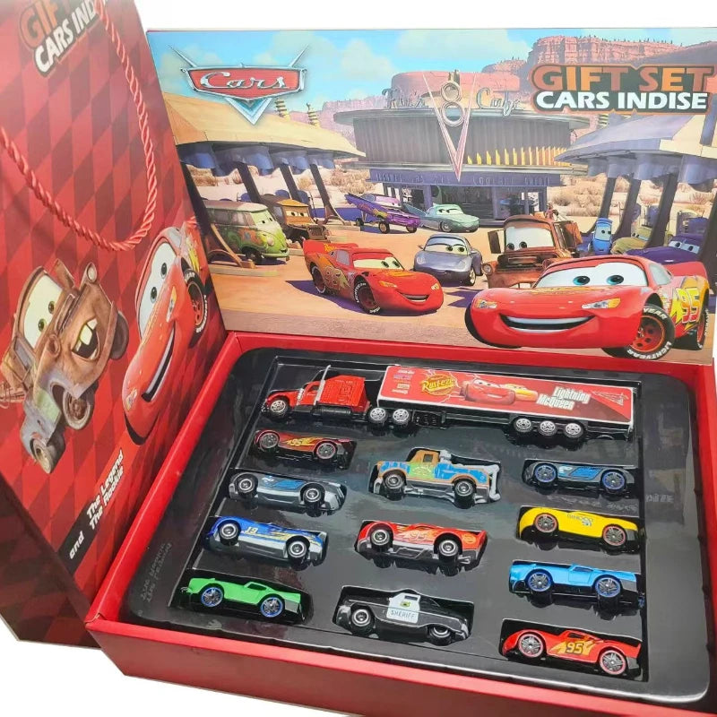 12Pcs Disney Pixar Cars Gift Box Metal Diecast lightning McQueen Car Model Toy Jackson Uncle Truck Boy Birthday Toys