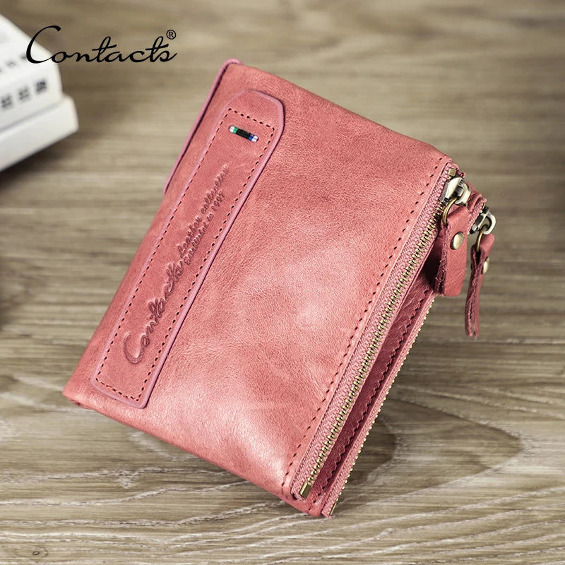 CONTACT'S Fashion Genuine Leather Women Wallet Bifold Card Holder Coin Purse Small Women's Purse Money Clip Men Pocket Wallets