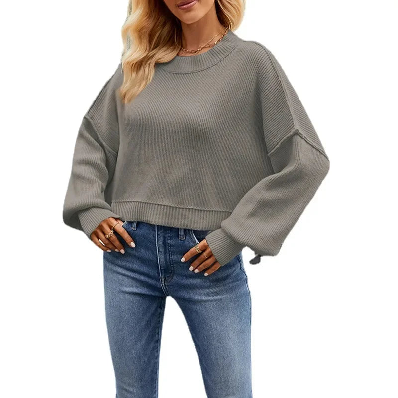Women’s Solid Color Knit Sweater – Elegant Pullover, Soft Cozy Knitwear Top (Season’s Best Seller)