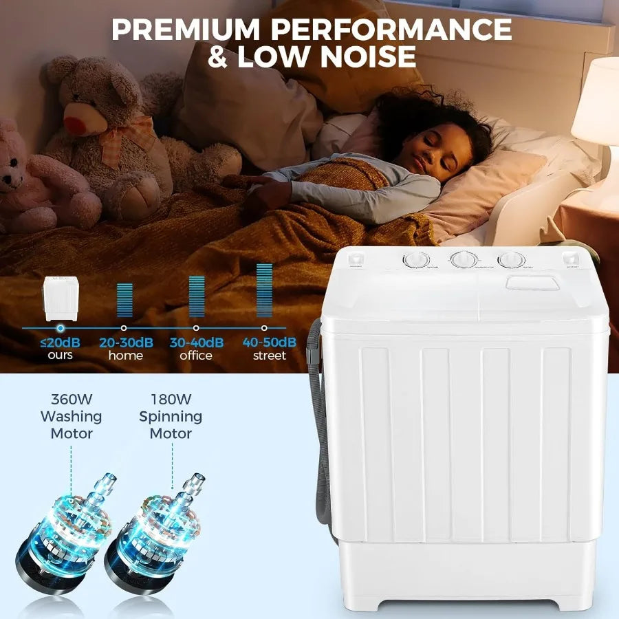 Portable Washing Machine with 30Lbs Total Capacity Featuring Twin Tub Design: 19Lbs Washer and 11Lbs Spin Dryer with Builtin Dr