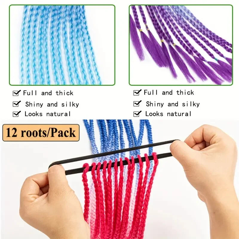 WIGSIN 24Inch Synthetic Long Ombre Rainbow Box Braid Ponytail Hair Extension for Women Rubber Band Hairstyle for Women
