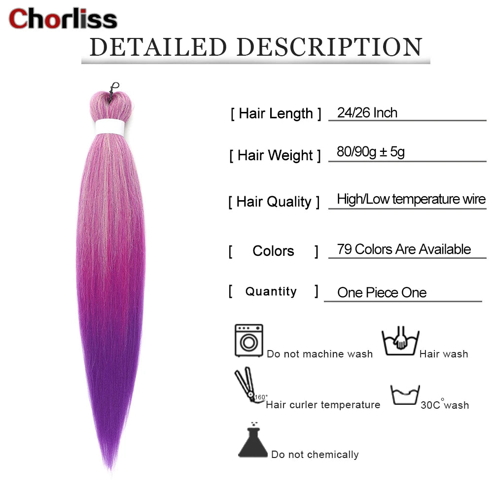 Chorliss Pre-Stretched Jumbo Braids — 24"/26" Synthetic Yaki Ombre (80–90 g, 105 Colors)