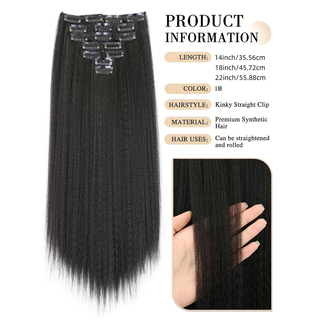 LANSA Synthetic Hair Yaki Clip In Hair Extensions Yaki Straight 7Pcs/set 16Clip-In Hairpieces For Black Women